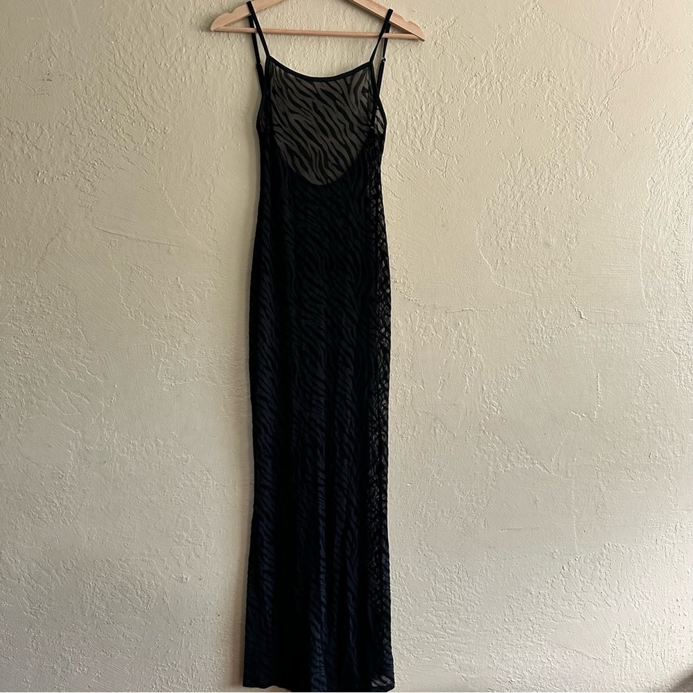 Fashion Nova Black Sheer Zebra Slip Maxi Dress